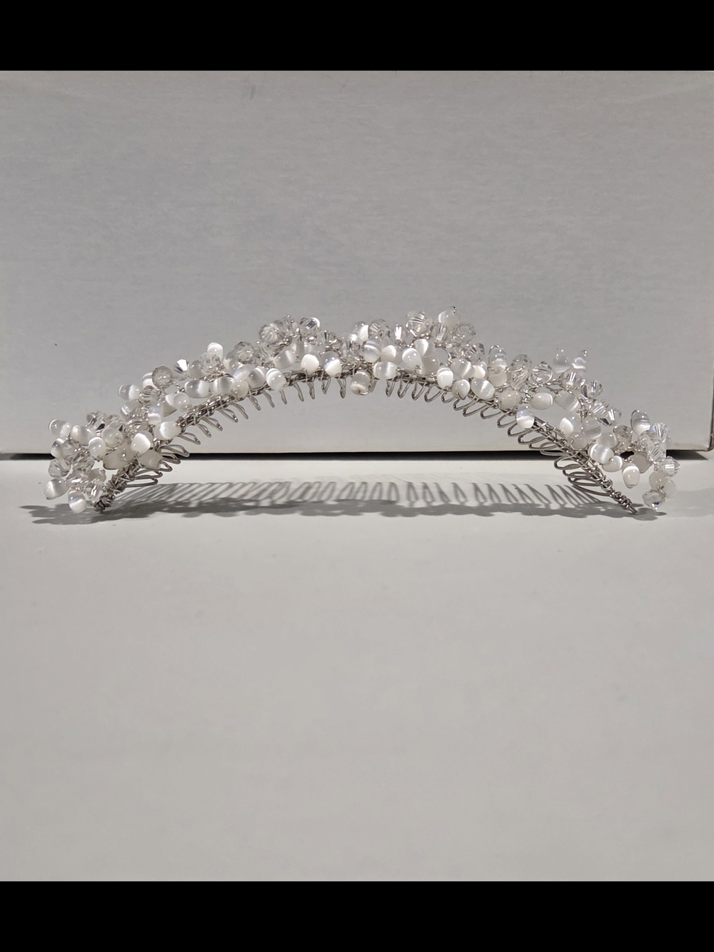 Bridal Pearl & Glass Hair Tiara - White